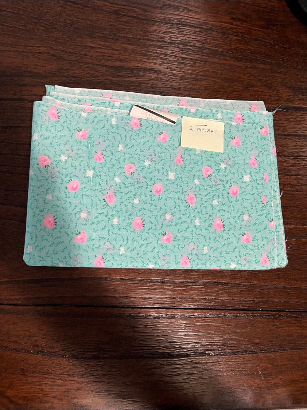 Sewing Fabric for Quilting, Crafts Aqua/Mint Green with Pink Floral Print